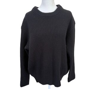 Athleta Wool Blend Black Rib Knit Sweater Women's XS Crewneck Cozy Minimalist‎